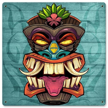 Dwellingdesigns 12 x 12 in. Tiki Head 7 Satin Metal Sign DW1127756